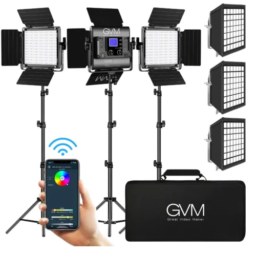 GVM 800D-RGB LED Studio 3-Video Light Kit اضاءة فيديو  وحدة