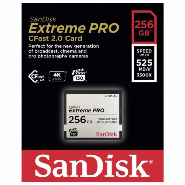 SANDISK 256GB EXTREME PRO CFAST 2.0 MEMORY CARD